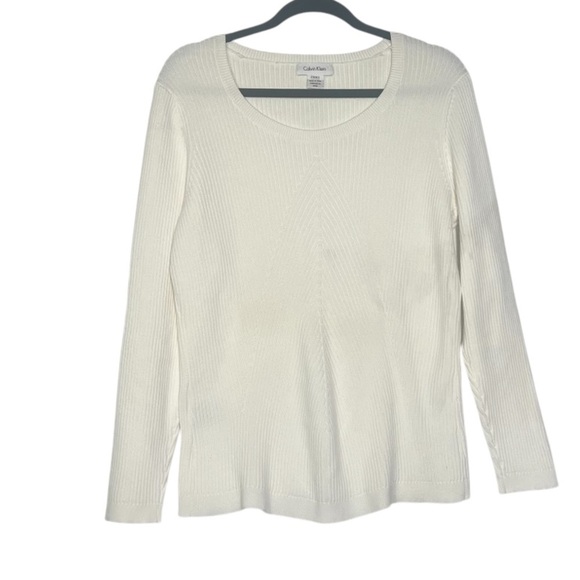 Calvin Klein Scoop Neck Sweater Long Sleeve Ribbed Winter White Size 1X NWT - Picture 1 of 9